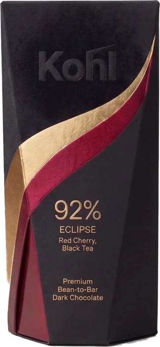Kohl Eclipse 92% carton: matte black sleeve cut by a gold and crimson foil swoosh