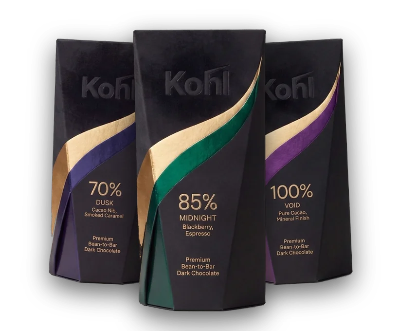 Three Kohl cartons standing together